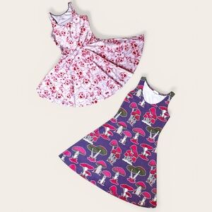 Skater Girls' Mushroom Print A-Line Dress + Red Skulls Tank Dress Bundle